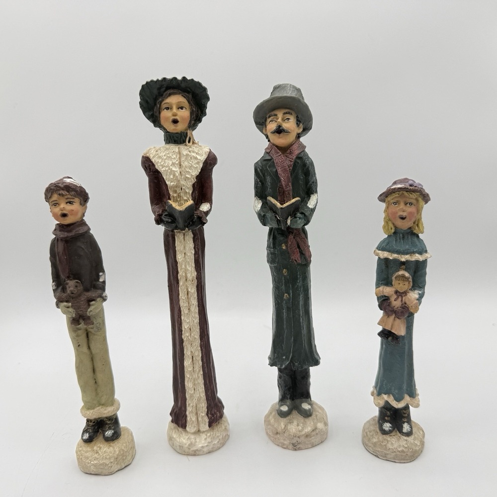 Windsor Collection Tall Skinny‎ Christmas Carolers Folk Art Set Of Four Family